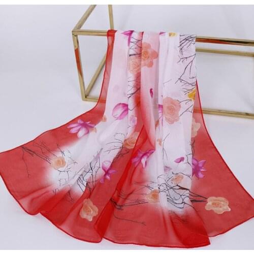 Korean Chiffon Scarf Ladies Printed Silk Scarf New Fashion Long Wild Scarf Small Gauze Scarf Shawl, Wrap Four Seasons Present