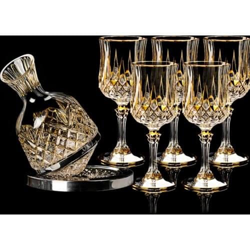 Creative Gilded Glass Wine Set Gyro Tumbler Decanter With Brandy Grape Glasses Luxury Gold Cups Set Rotate Liquor Divider