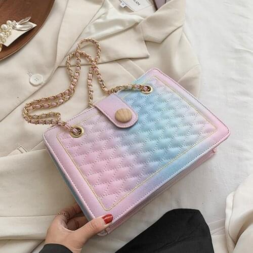 Gradient Lattice Square Tote bag 2020 Fashion New High quality PU Leather Womens Designer Handbag Chain Shoulder Messenger Bag