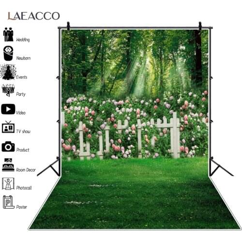 Laeacco Spring Flowers Green Lawn Grass Forest Garden Backgrounds For Photography Child Baby Shower Photo Backdrop Photo Studio