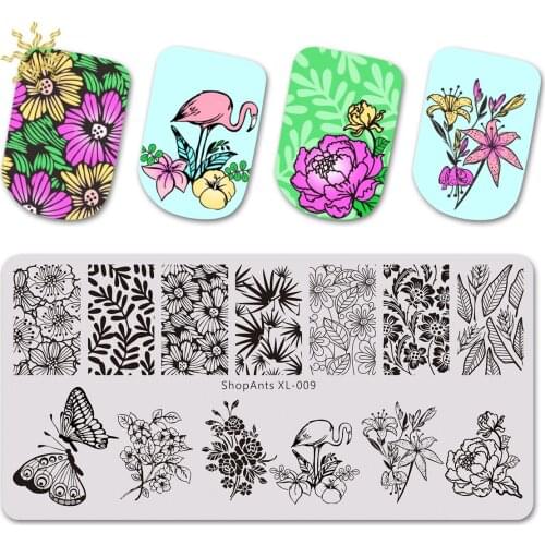 SHOPANTS 1Pcs 6*12cm Stainless Steel Nail Art Stamp Stamping Flower Butterfly Image Plate Nail Template Manicure Stencil Tools