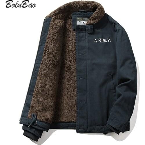 BOLUBAO Winter Mens Lamb Wool Jacket Thick Warm Fur Collar Tooling Bomber Jacket Hip Hop Fashion Solid Color Brand Jacket Male