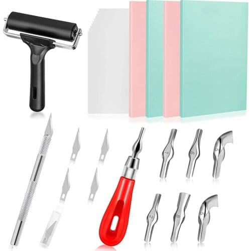 TOP Rubber Stamp Making Kit Stamp Carving Starter Tool Set,Linoleum Cutter with Rubber Carving Block, for Craft Carving