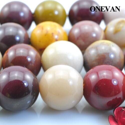 ONEVAN Natural Mookaite Jasper Beads Smooth Round Stone Bracelet Necklace Jewelry Making Diy Accessories Gift Design