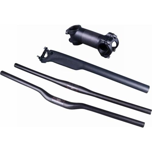 NO LOGO Matte Full 3K Carbon Mountain Bicycle Handlebar + Breaking Wind Seatpost + Stem MTB Cycling Bike Handlebars Sets