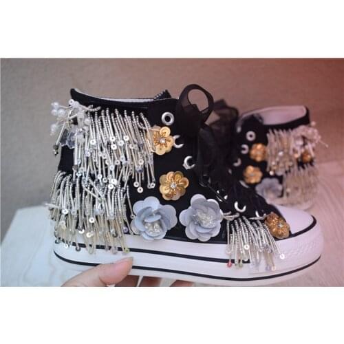 New heavy industry beaded tassels three-dimensional flowers three-color European and American style high-top leisure