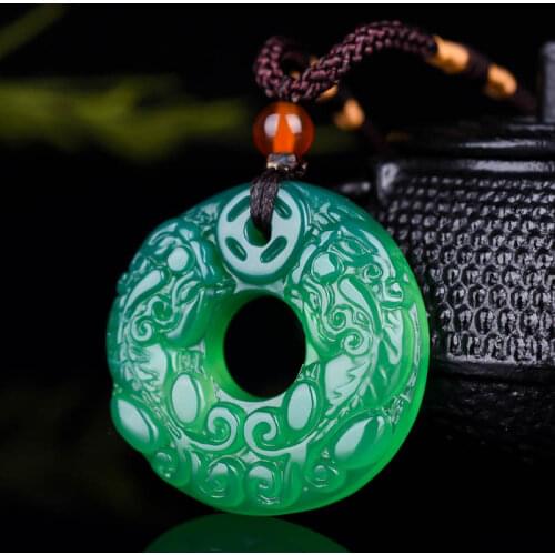 Real chalcedony white green pendant necklace handcarved brave troops jade pendants necklaces for men women jade jewelry