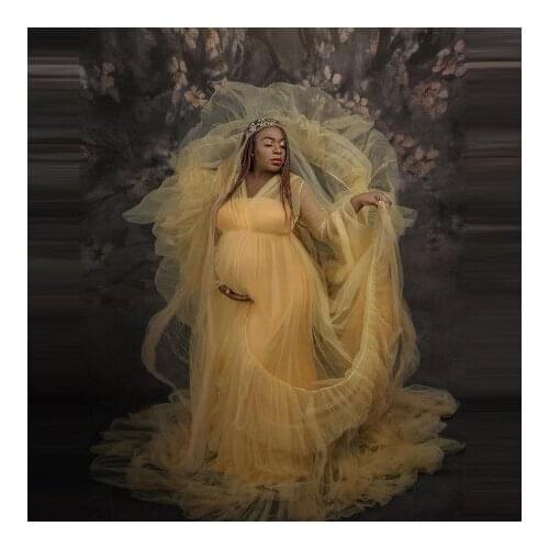 Sexy Sheer Pregnancy Gowns See Thru For Photo Shoot Long Sleeves V Neck A Line Tiered Women Plus Size Maternity Dresses