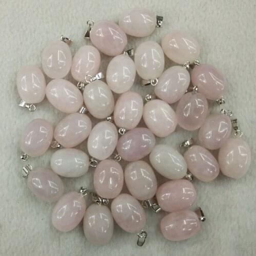 2017 Fashion hot selling natural pink crystal stone egg shape charms pendant for DIY jewelry making wholesale 50pcs/lot free