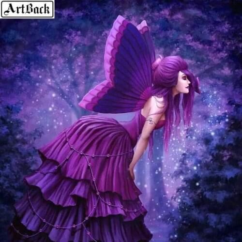 5d full square diamond painting purple fairy butterfly wings picture 40x40cm diamond mosaic fairy diamond embroidery crafts