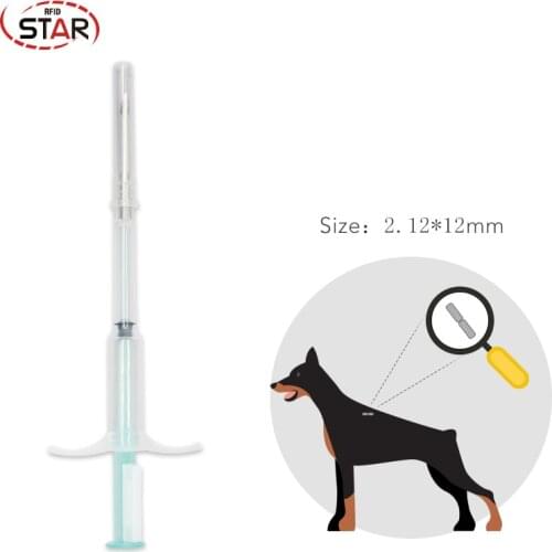 1pc 2.12*12 mm NFC Animal Microchip Syringe 13.56MHz ISO14443A Disposable rfid pet syringe, microchips for pet animal