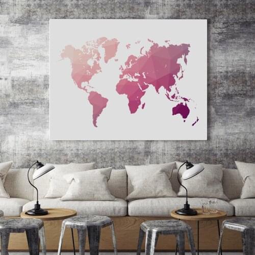 Nordic Canvas Art Print Pink World Map Painting Pink Landscape Posters Wall Pictures For Living Room Modern Home Decor No Framed