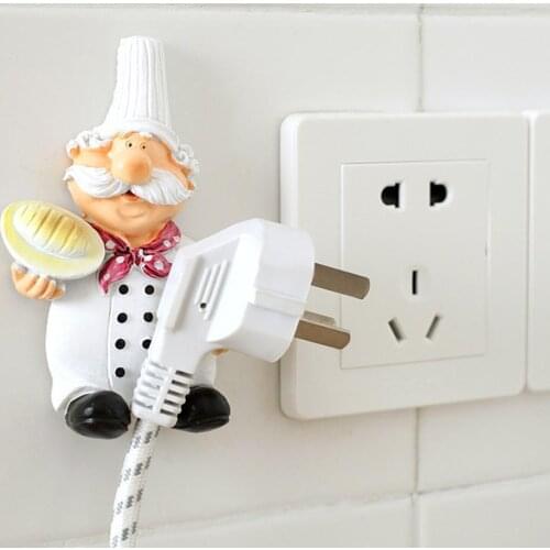 Cute Cartoon Chef Shape Power Plug Storage Hook Creative Nail-free Wall Hook Decoration