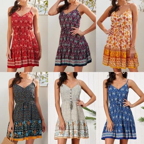 Summer Dress Women Floral Print Sling Backless Mini Dress Slip Elastic Waist Sleeveless Dress For Woman Vestidos Femme Robes Y2K