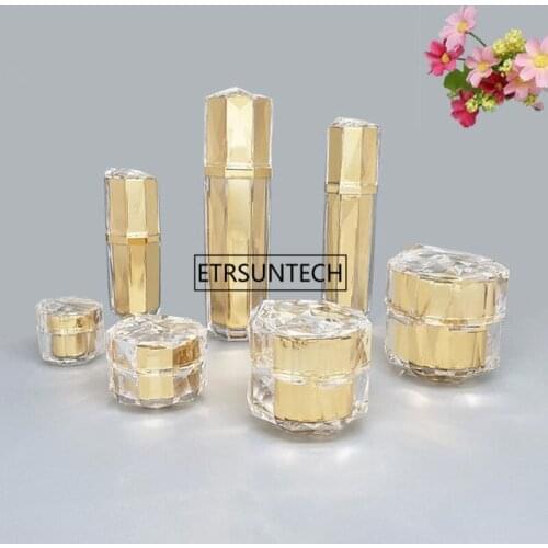 Gold 15g 30g 50g Acrylic Cream Jar Empty Cosmetic Bottle 30ml 50ml 100ml Lotion Pump Bottle F1995