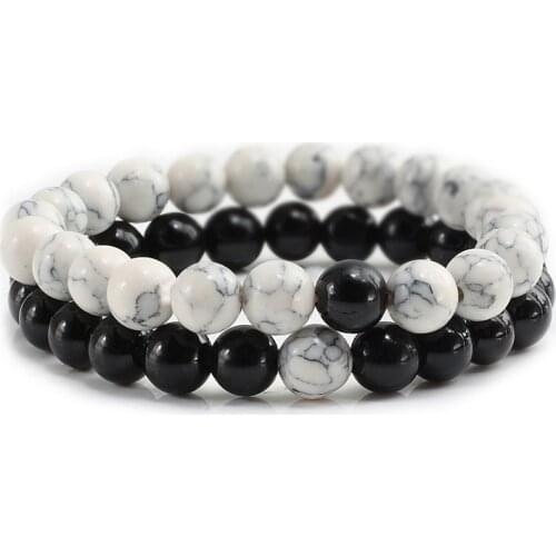 2Pcs/set Couple Distance Beaded Bracelet Natural Stone Strand Bracelets Homme Charm Yoga Jewelry Gifts for Women Men Best Friend