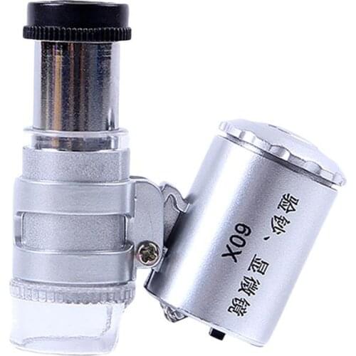 5-50 Pcs 60x Microscope Magnifying With LED UV Light Pocket Jewelry Magnifier Jeweler Loupe Zoom Tool Anti-Counterfeiting