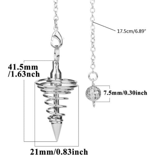 97QE Metal Dowsing Pendulum Divination Dower Reiki Healing Pendulum Chain Spiral Coil Point Meditation Yoga Balancing Pendant