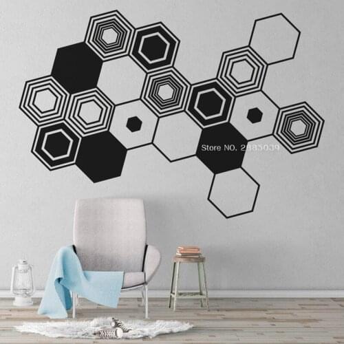 Abstract Murals Hexagons Wall Decals Geometric Wall Art Office Minimalist Wallpapers Decor Walll Stickers For Home Decor LC1617