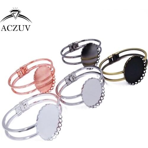 ACZUV 50pcs 18x25mm 30x40mm Lace Cabochon Base Settings Cuff Bracelet Blanks Bezel Bangle Bracelet Blank BBS030