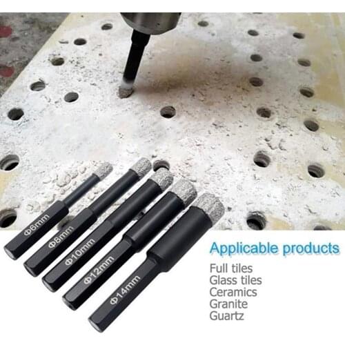 Diamond Drill Bit Set Hexagonal Shank Dry Diamond Bit For Cutting Hrough Hard Porcelain Tile, Ceramics, Marble 6mm-14mm