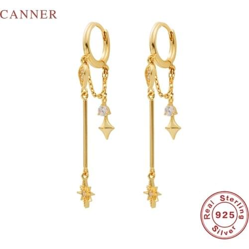CANNER Chain Tassel Star Awn Earrings For Women S925 Sterling Silver Earrings Hoops Zircon Fine Jewelry Korean Pendientes