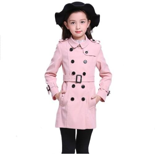 Brand Girls Coats Winter\Autumn Children Long Classic Double Breasted Kids Outerwear Classic High Quality 6y-14y