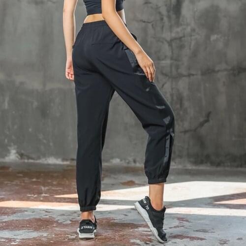 EF892 Side Slit Loose Running Pants Women Fitness Yoga Pants Stripe Training Gym Sports Pants Sportswear Jogging Clothing 4XL