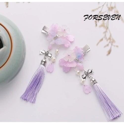 GETNOIVAS 1 Pair Retro Long Tassel Beads Hairclip Imitation Pearls Crystal Flower Hair Pins Women Children Hair Dress Decor