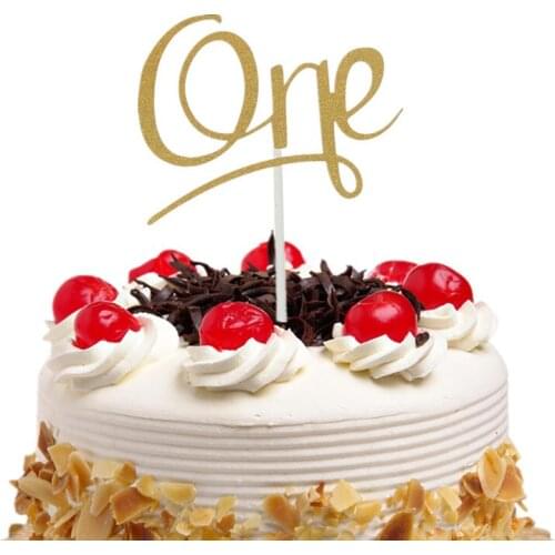 Gillter cake topper Flags One Year 1st First Happy Birthday Cake Toppers Kids Gift Wedding Baby Shower Party Baking DIY Xmas