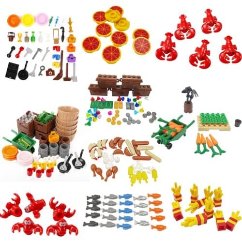 City Food French Fries Pizza Chicken Moc Accessories Playhouse Tool Kids Cup Set Building Blocks Toys For Children Cities Bricks