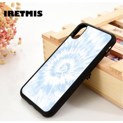 Iretmis 5 5S SE 6 6S TPU Silicone Rubber Phone Case Cover for iPhone 7 8 Plus X Xs 11 12 MINI Pro Max XR Light Blue Tie Dye