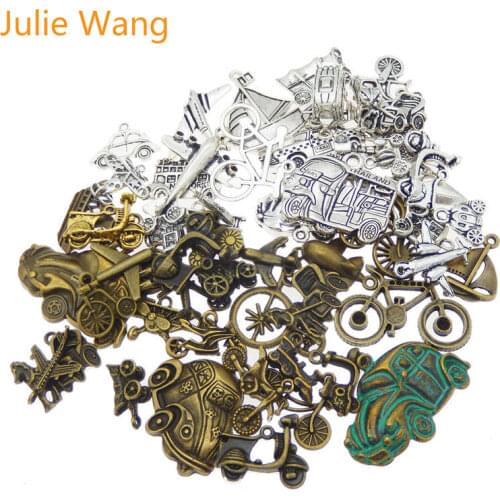 Julie Wang 20PCS Randomly Send Alloy Bus Car Ship Bike Plane Charms Antique Colors Jewelry Making Pendant Findings Accessory