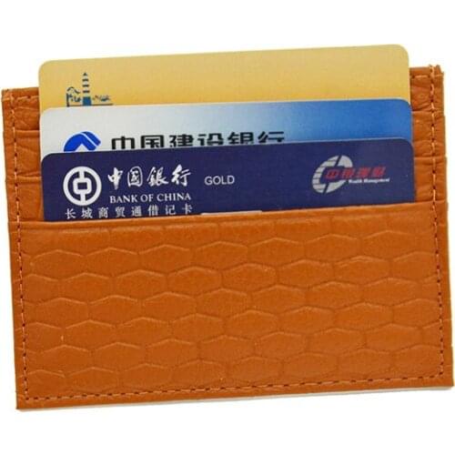 Genuine Leather Brown brick tile Grid Grain Pattern Card Wallet Credit ID Card Holder Purse Money Case for Men Women
