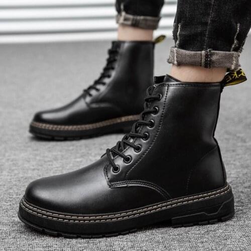 Men Martins Leather Boots High Top Fashion Zipper Warm Snow Shoes Dr. Motorcycle Boots Black Couple Unisex Boots