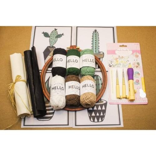 Punch Embroidery Kit-For starters-full Set-Cactus Pattern