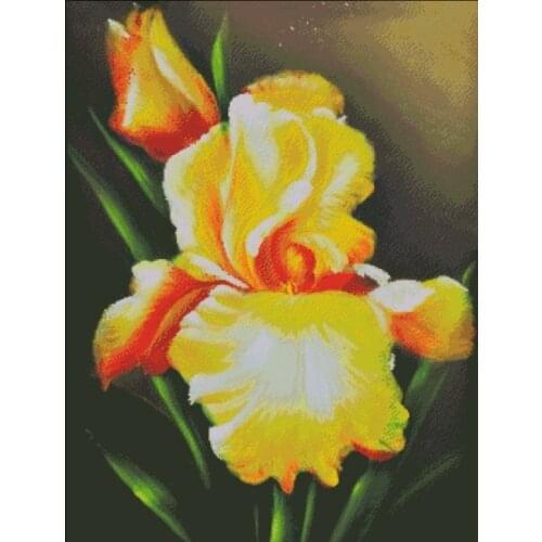 Yellow iris Flowers Top Quality Embroidery Needlework 14CT Unprinted Cross Stitch Kits DIY Arts Handmade Home Decor