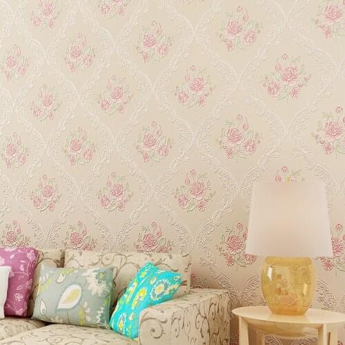 Beibehang European pastoral flower three-dimensional embossed wallpaper bedroom living room covered sofa background 3d wallpaper