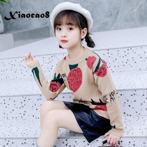 2020 Autumn Girls Knitted Sweaters Kids Print Cotton Pullover Bottoming Shirts Toddler Baby Girl Winter Clothes Teenage Sweater