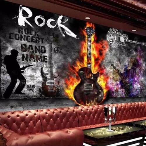 Custom Photo Wallpaper 3D Guitar Rock KTV Music Bar Tooling Background Wall Mural Vintage Graffiti Wall Painting Papel De Parede