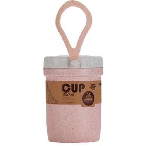 300ml Wheat Straw Sealed Leakproof Soup Cup Portable Microwave Double Layer Oatmeal Breakfast Insulation Bento Box