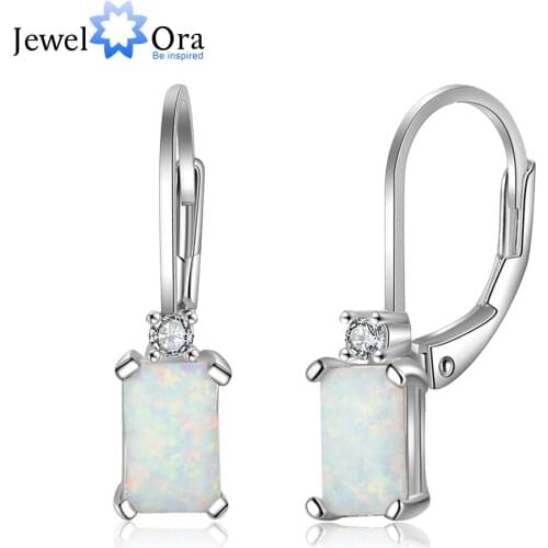 Rectangle Milky Opal Hoop Earrings For Women 925 Sterling Silver Earring Fashion Jewelry Gift For Party (Jewelora EA103243)