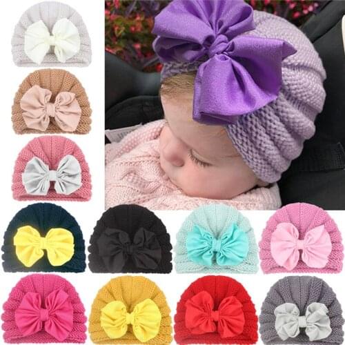 Fashion Cotton Baby Girls Hats Autumn Winter Hats Lovely Bow Hats Beanie Turban Head Accessories Kids Gifts