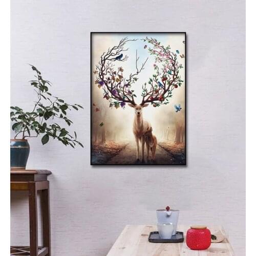 Modern Art Wall Nordic Elk Abstract Canvas Oil Painting Wall Art Canvas Picture Poster and Printed For Living Room Home Decor