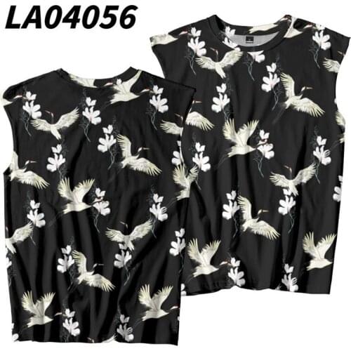 Black Gray Couple Women Men Flower Crane Printed Loose Female Male Streetwear Sports Tanks Tee Costumes Casual Mesh Vest Tops