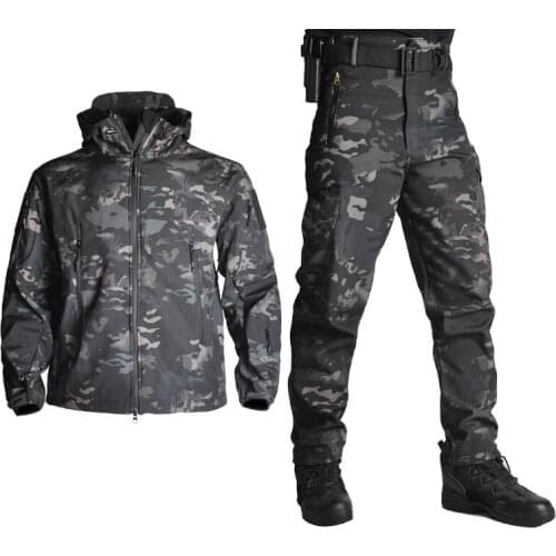 5XL Tactical Jackets + Pants Men Fleece Jacket Army Windproof Camo Hunting Suit Windbreakers Military Hiking Soft Shell Clothing