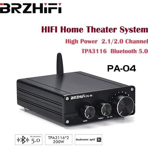 BRZHIFI HIFI PA-04 100W*2 CSR8675 Bluetooth-compatible 5.0 APTX TPA3116*2 Stereo 2.0/ 2.1 Channel Subwoofer Amp Audio Amplifier