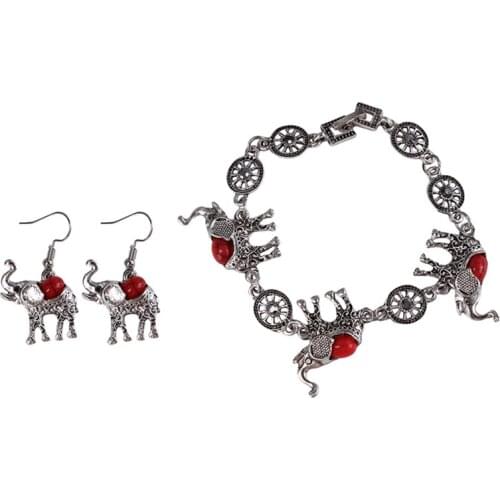 Vintage Antique Elephant Antique Necklaces Earrings And Bracelets Sets Fashion Women Ornaments Sets