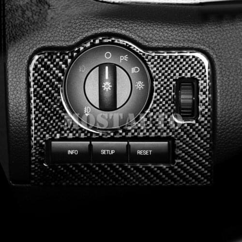For Ford Mustang Carbon Fiber Inner Headlight Switch Button Cover Trim 2009-2013 Black/Red 1pcs Car Decor Car Trim