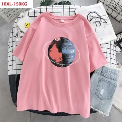High quality summer short sleeve t-shirts women geometric Creativity tees plus size 8XL 10XL loose cotton tops 58 62 56 pink red